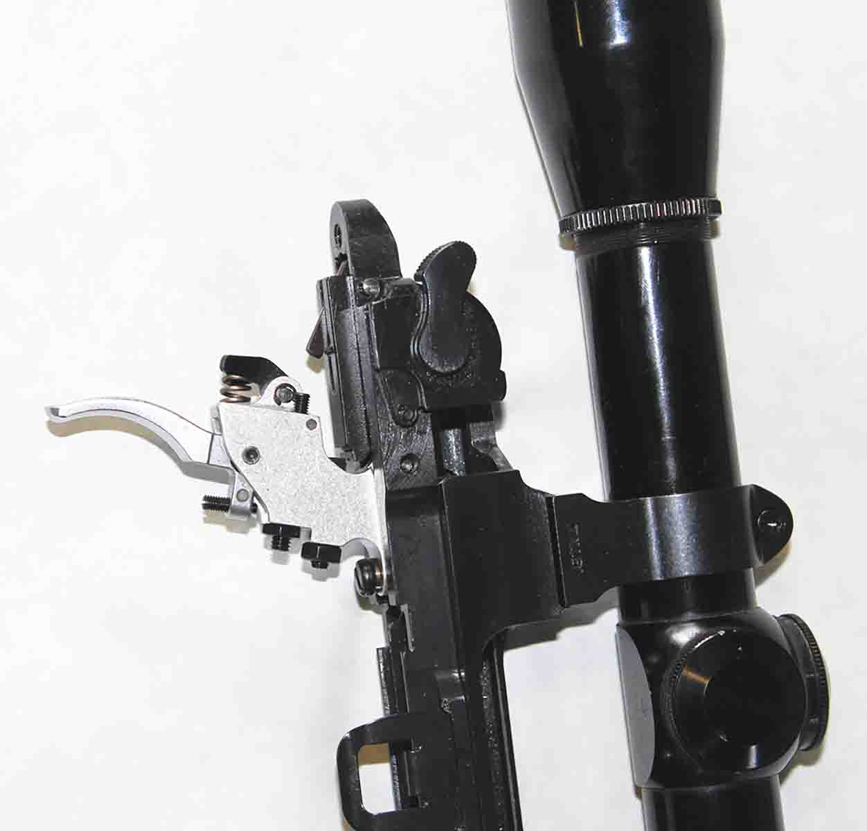 CZ-USA’s single-set trigger allows shooters to adjust settings to their personal tastes, including pull weight (top front nut), creep (middle front) and overtravel (rear).